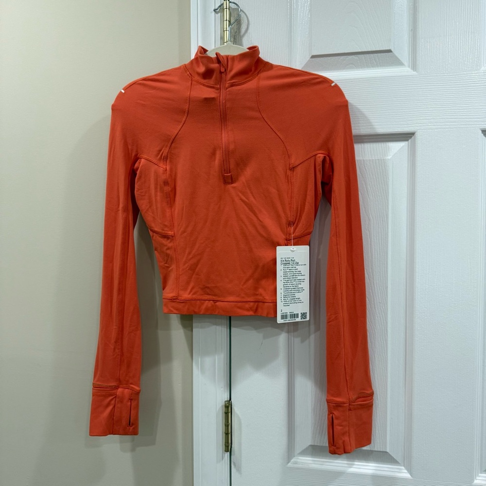 lululemon athletica Vibrant Orange Half Zip Crop Long Sleeve Top